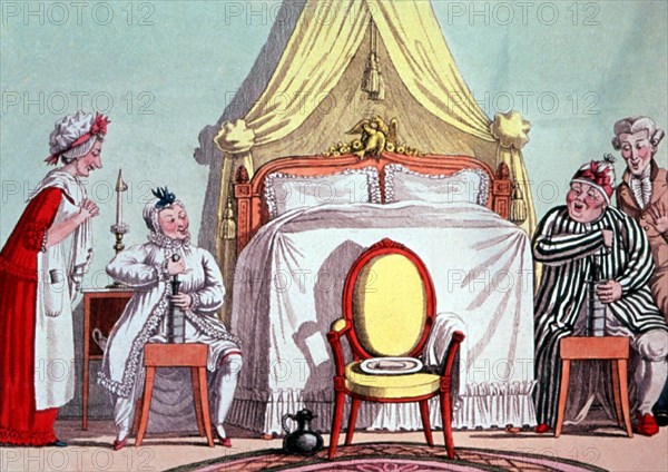 Caricature sur le thème du lavement. XIXème siècle.