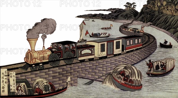 The railway of Takanawa (Japan), around 1880