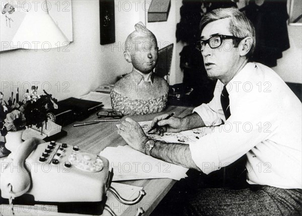 Hergé at his work table, in 1975