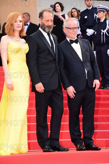 Jessica Chastain, Vincent Lindon and Thierry Frémaux, 2016 Cannes Film Festival