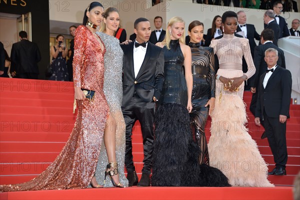 Olivier Rousteing et les mannequins de la maison Balmain, Festival de Cannes 2017