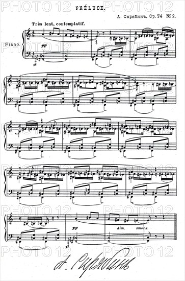 Scriabine, "Prélude" opus 74, signé par le compositeur