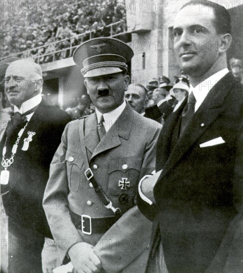 Le Comte Baillet-Latour, Adolphe Hitler et le prince Humbert aux jeux olympiques de Berlin, 1936