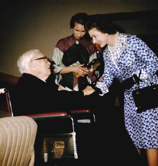 Charlie CHAPLIN, Queen ELIZABETH II and Princess ANNE, 1977