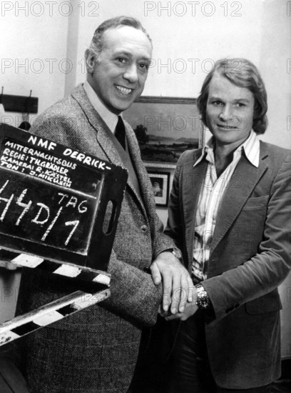 Horst TAPPERT and Fritz WEPPER, first day of filming 'Derrick', 1974
