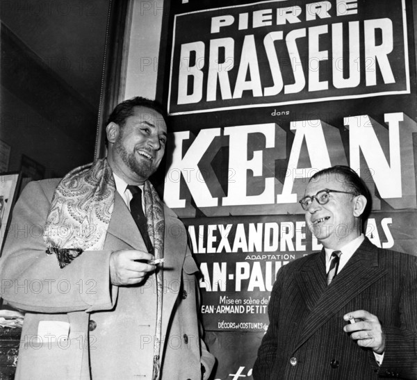 Jean-Paul SARTRE and Pierre BRASSEUR, premiere of 'Kean', 1953