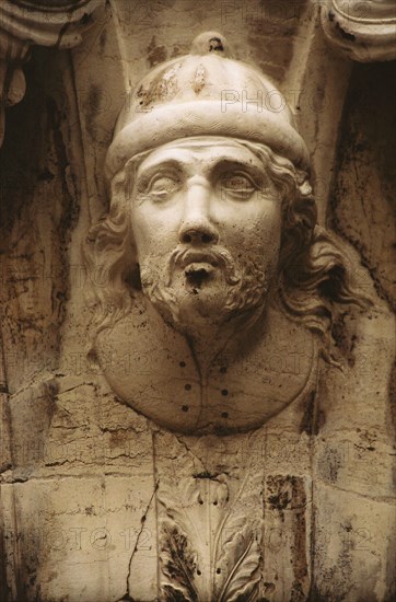 The Ducal Palace in Venice: detail of a sculpted pillar.