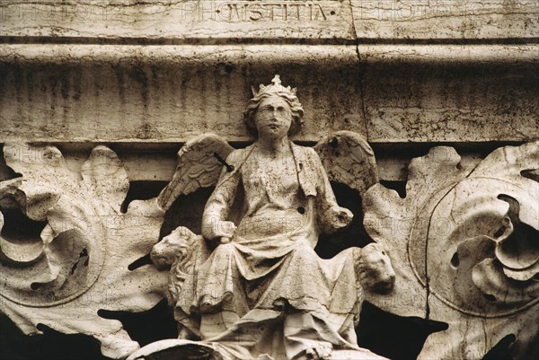 The Ducal Palace in Venice: detail of a sculpted cornice.