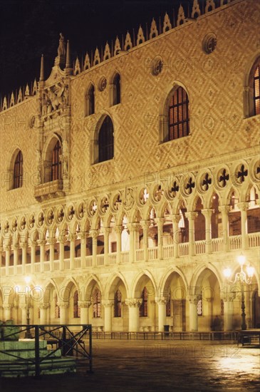 The Palazzo Ducale by night in Venice.