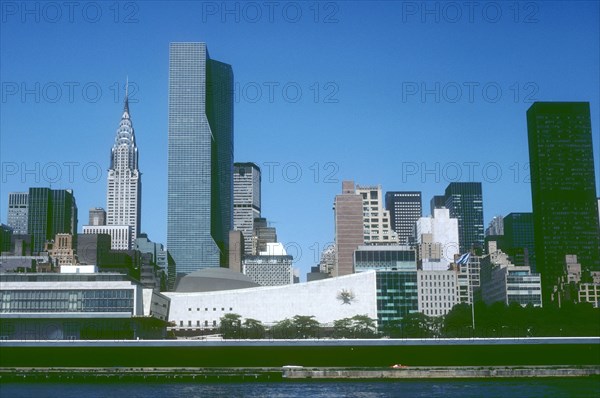 View of the United Nations Headquarters and the Chrysler Building
