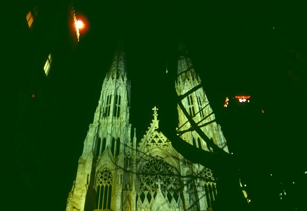 Night view, St. Patrick's Cathedral in Manhattan
