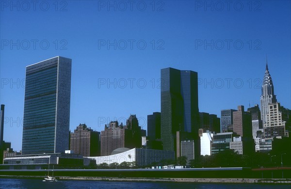 View of the United Nations Headquarters and the Chrysler Building, Manhattan