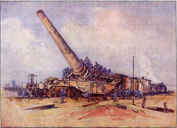 World War I
Henry Cheffer (1880-1957), French painter and engraver
A 400 mm railway howitzer in action
France - 1918 
Watercolor