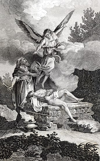 Abraham prepares the sacrifice of his son Isaac