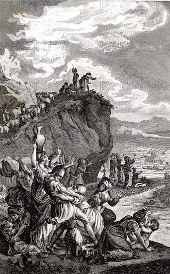 Passage de la Bible : les Hébreux traversant la Mer Rouge à la sortie d'Egypte