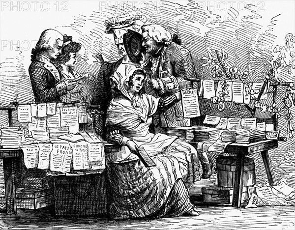 Woman in France selling newspaper for a living, 1791
