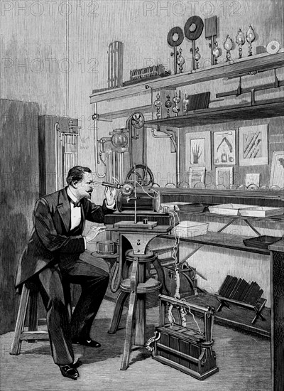 Man observing the cathodic light spectrum