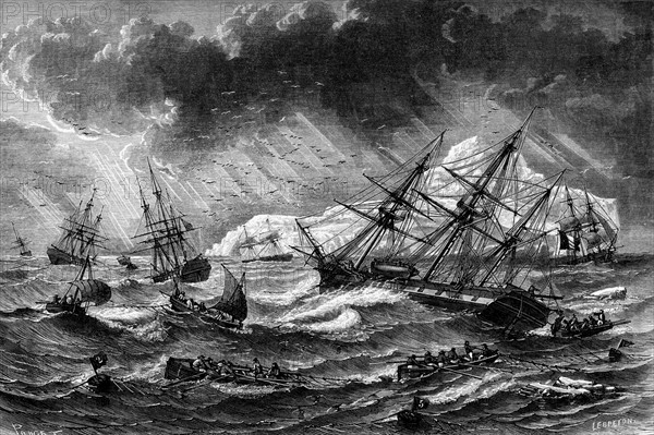 Fishing cod in Newfoundland seas, 1863