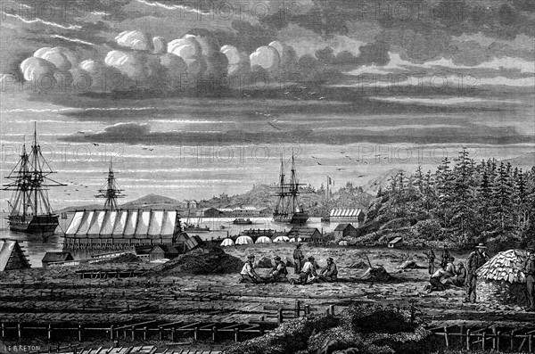 Préparation de la morue à la baie du Cap Rouge, 1863