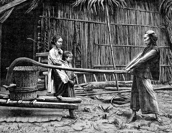 Rice mill - Vietnam. 19th century