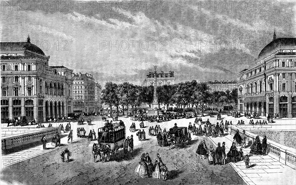 View of Place du Châtelet square - Paris. 19th century.