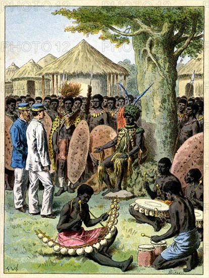 French officers in an african village - 19th century