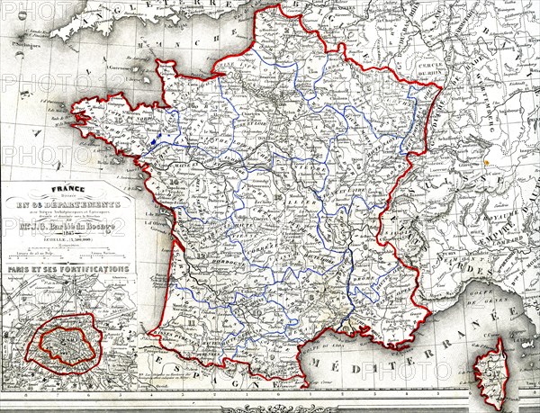 FRANCE, géographie, carte de 1843