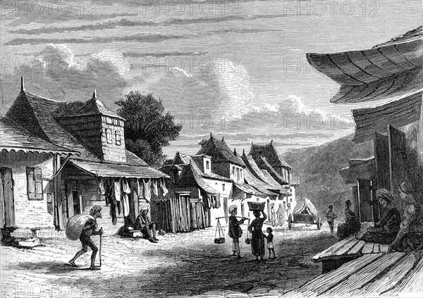 Une rue du camp Malabar à PORT- LOUIS-1863