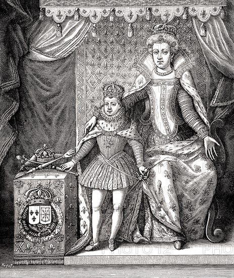 Marie de Médicis,régente et son fils Louis XIII