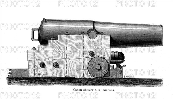 Navy Howitzer cannon, invented by french general Henry Joseph Paixhans. 
From " Les Merveilles de la Science " by L. Figuier, Paris 1869
