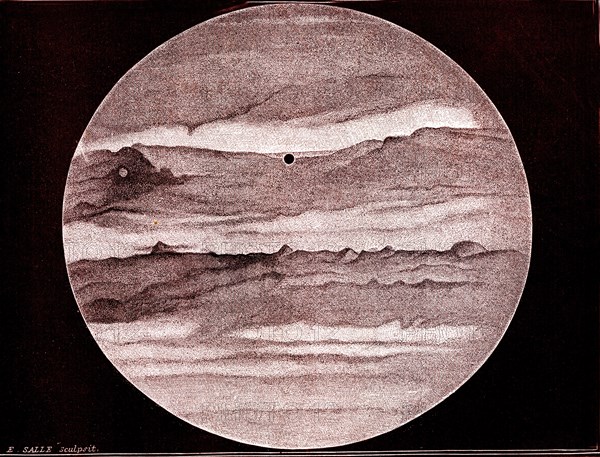 Jupiter planet, drawing by Warren de la Rue
1877             Planète JUPITER  dessin de Warren De La Rue en 1877