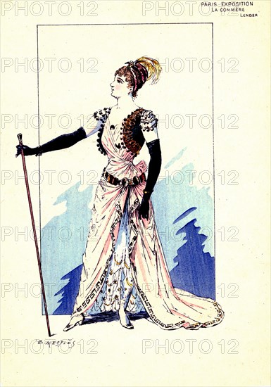 Theatrical costume for the play " The Gossip " in the Paris Universal Exhibition of 1889. Design by Eugène Mesples
1889
