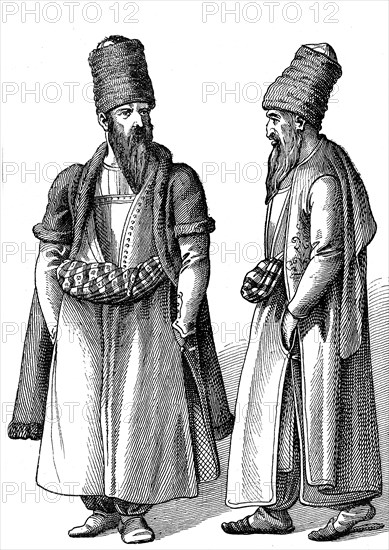 Persia costumes in 1880.Fac-simile of an old engraving.Artwork by Jules Verne " Travellers in the XIXth century "
1880