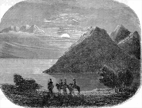 Travelers contemplating the Siberian river Yenissei