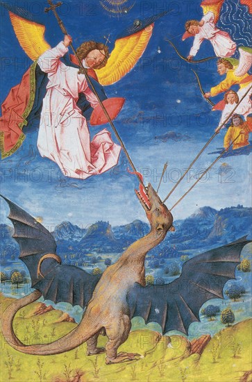 St. Michael and his angels fight Satan