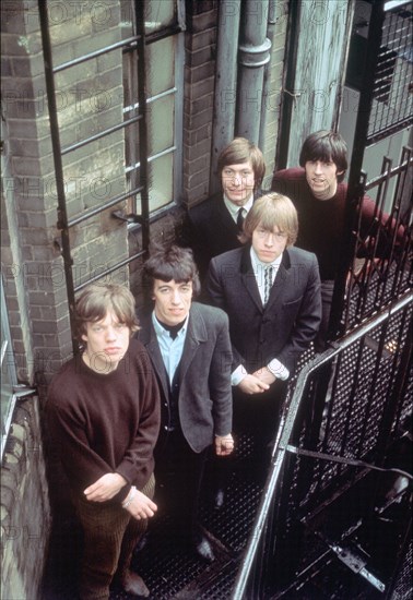 ROLLING STONES UK group in 1963. From left: Mick Jagger, Bill Wyman, Charlie Watts, Brian Jones, Keith Richards.