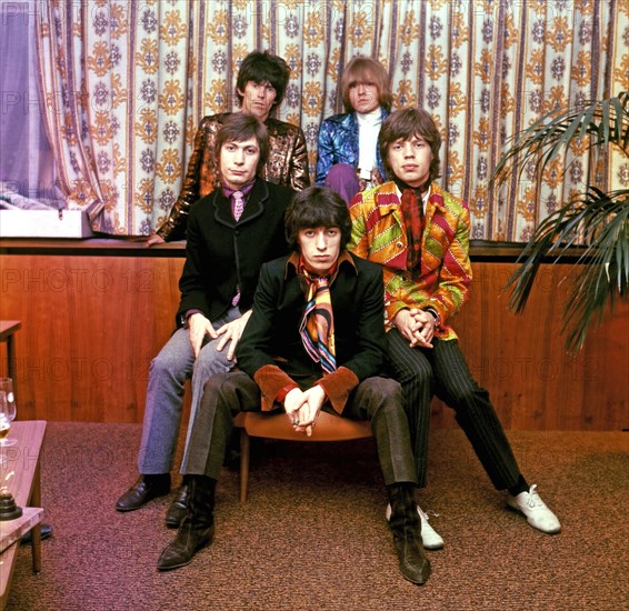 ROLLING STONES  English rock group in 1967.From left: Charlie Watts, Keith Richard, Bill Wyman,Broian Jones,Mick Jagger.  Photo: Tony Gale