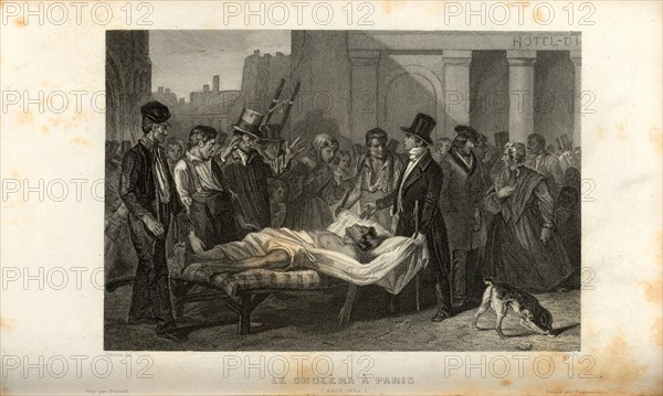 Cholera in Paris April 1832, Cholera man in Paris in April 1832, signed: Jeanron del, Frilloy sc, Fig. 3, after p. 199, Jeanron (del.); Frilloy (sc.), Louis Blanc: RÃ©volution franÃ§aise: histoire de dix ans 1830-1840. Bd. 3. Paris: Pagnerre, 1848