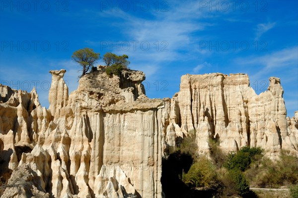 Weathered Sedimentary Rocks, creating Fairy Chimneys or Hoodoo Rock Formations, the Orgues Ille-sur-TÃªt PyrÃ©nÃ©es-Orientales France