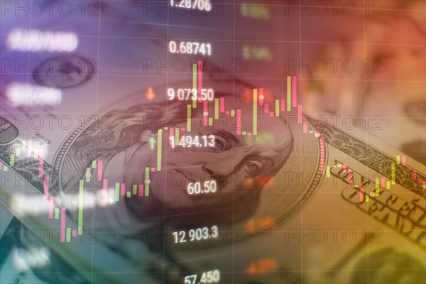 Stock index on the computer monitor . Financial data on a monitor which including of Market Analyze. Bar graphs, Diagrams, financial figures.