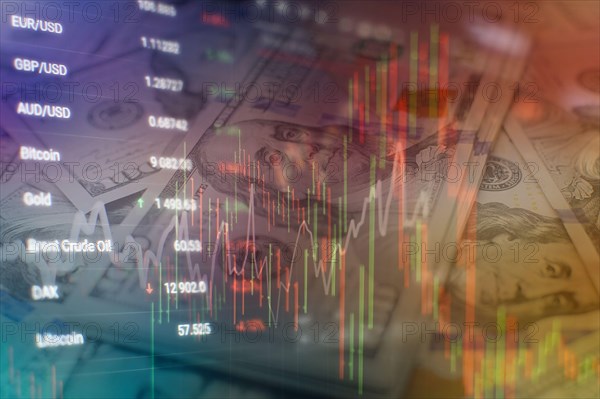 Stock index on the computer monitor . Financial data on a monitor which including of Market Analyze. Bar graphs, Diagrams, financial figures.