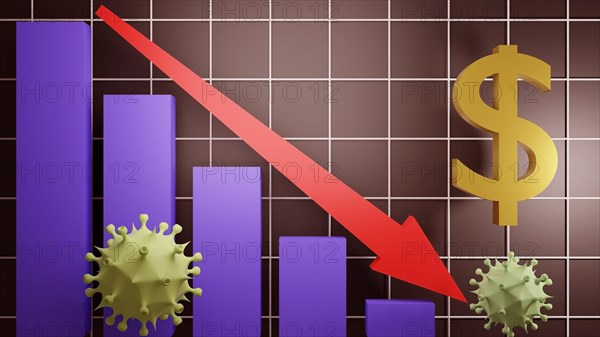 The impact of Novel coronavirus or Covid-19 on the global economy. 3D rendered illustration.