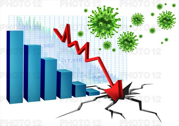 Economy and health care as an economic pandemic fear and coronavirus fears or virus Outbreak and Stock market selling as a stock financial recession.
