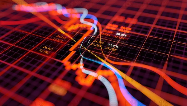 Stock market chart showing falling equity prices after a sudden crash. Bear market 3D illustration.