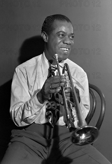 The jazz musician Louis Armstrong at the Aquarium Club, New York City, NY, c. 1946. Photo by William P Gottlieb