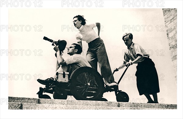 Leni Riefenstahl (centre) directing the cameraman during the filming of the 1936 Berlin Olympics,