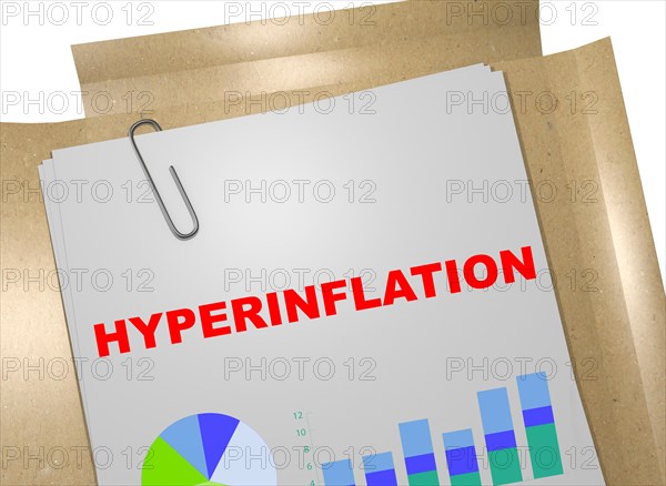 3D illustration of "HYPERINFLATION" title on business document