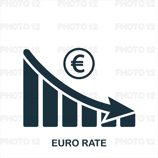 Euro Rate Decrease Graphic icon. Mobile app, printing, web site icon. Simple element sing. Monochrome Euro Rate Decrease Graphic icon illustration.