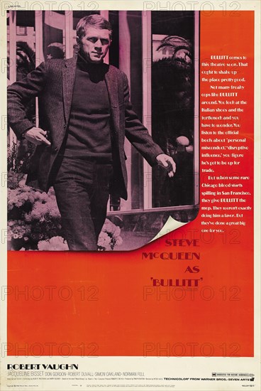 Studio Publicity: "Bullitt", 1968 Warner Brothers Poster  Steve McQueen, Jacqueline Bisset, Robert Vaughn  File Reference # 31780_739