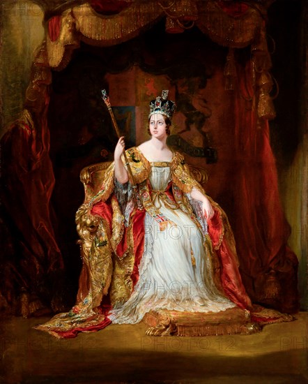 Queen Victoria of the United Kingdom in Coronation Robes. Coronation portrait by George Hayter, c.1838-40